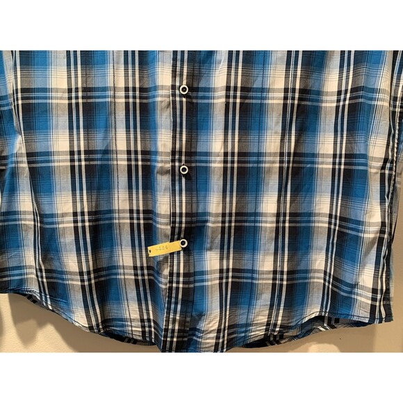 7 DIAMONDS Blue Plaid Button Flap Pocketed Long Roll Tab Sleeves XXL Shirt - Picture 13 of 16